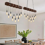 10-Lights Farmhouse Kitchen Island Pendant Light Rustic Wood