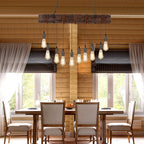 10-Lights Farmhouse Kitchen Island Pendant Light Rustic Wood