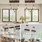 10-Lights Farmhouse Kitchen Island Pendant Light Rustic Wood