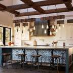 10-Lights Farmhouse Kitchen Island Pendant Light Rustic Wood