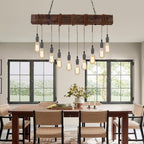 10-Lights Farmhouse Kitchen Island Pendant Light Rustic Wood