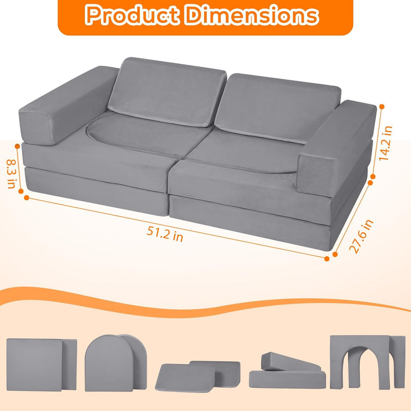 10-Piece Kids Play Sofa Modular Glow Couch Dinosaur