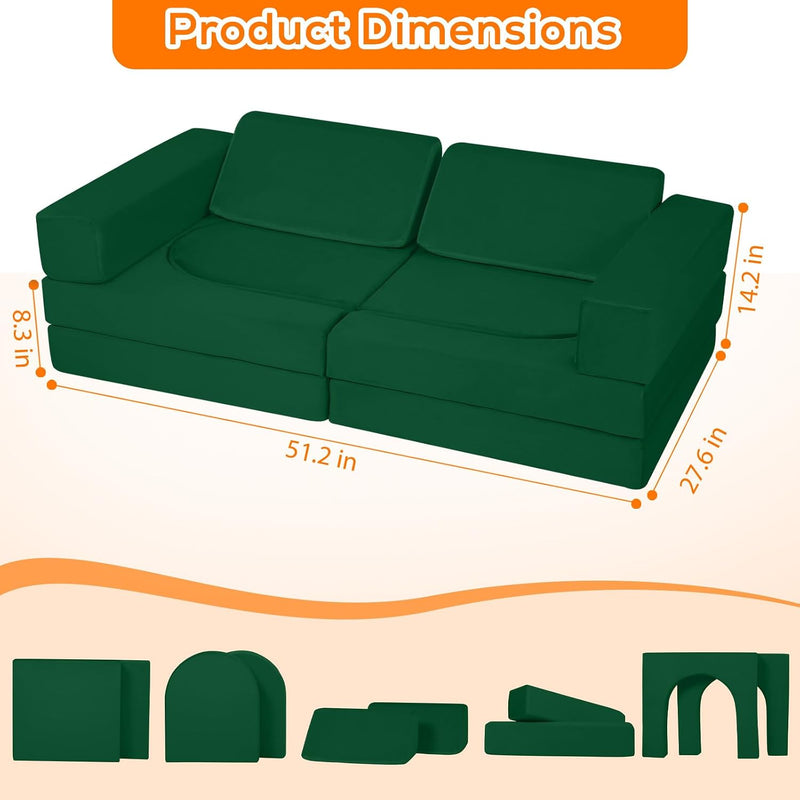 10-Piece Kids Play Sofa Modular Glow Couch Dinosaur
