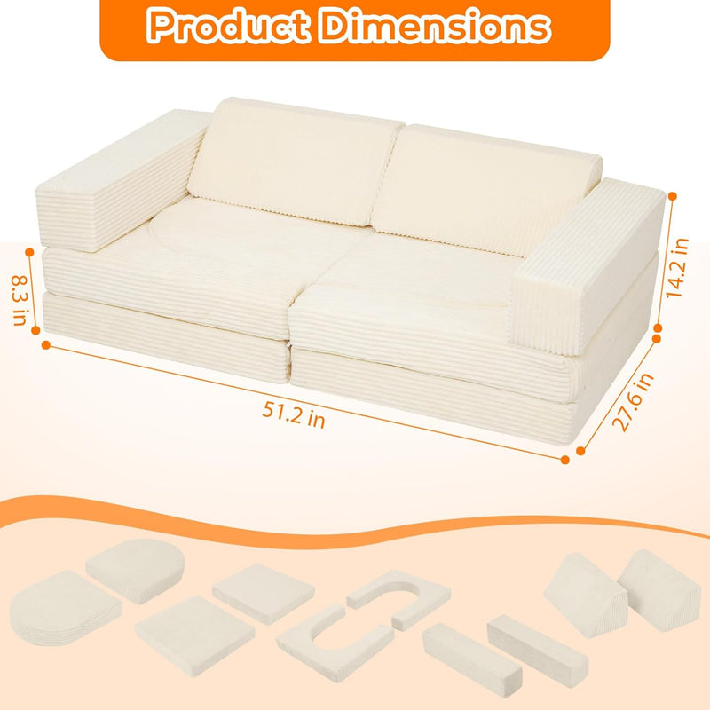10-Piece Kids Play Sofa Modular Glow Couch Dinosaur
