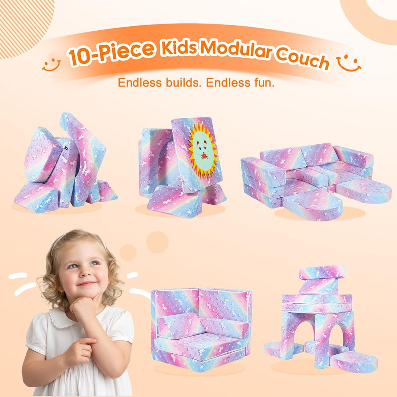 10-Piece Kids Play Sofa Modular Glow Couch Dinosaur