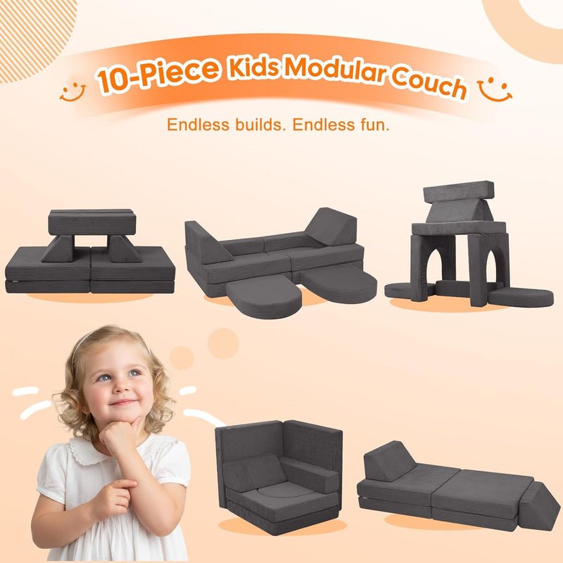 10-Piece Kids Play Sofa Modular Glow Couch Dinosaur