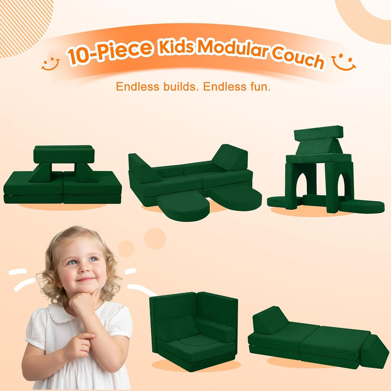 10-Piece Kids Play Sofa Modular Glow Couch Dinosaur