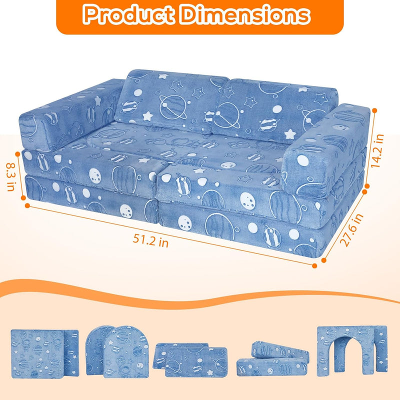 10-Piece Kids Play Sofa Modular Glow Couch Dinosaur