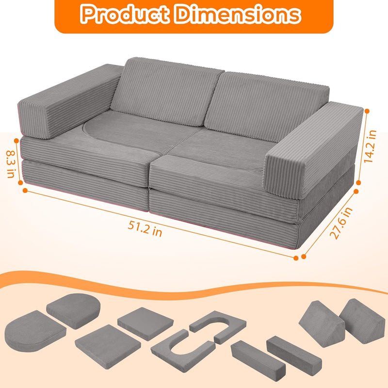 10-Piece Kids Play Sofa Modular Glow Couch Dinosaur