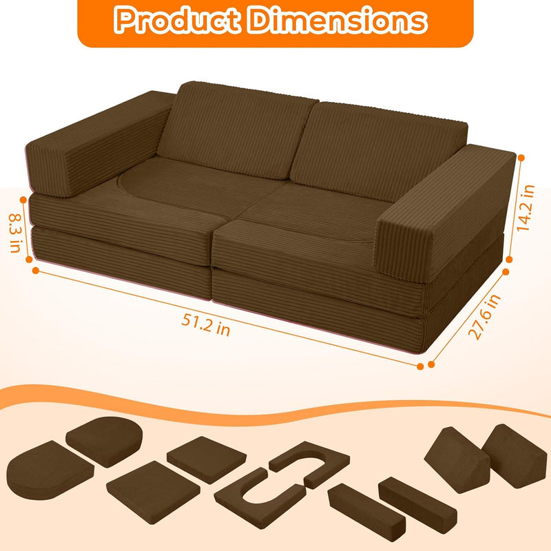 10-Piece Kids Play Sofa Modular Glow Couch Dinosaur