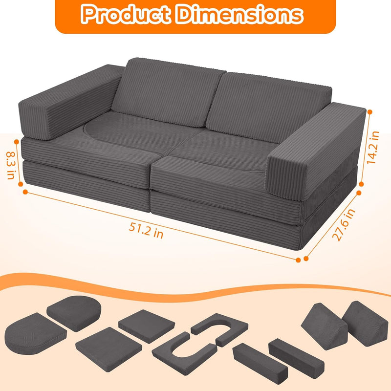 10-Piece Kids Play Sofa Modular Glow Couch Dinosaur