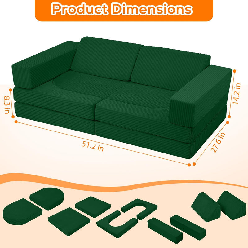 10-Piece Kids Play Sofa Modular Glow Couch Dinosaur
