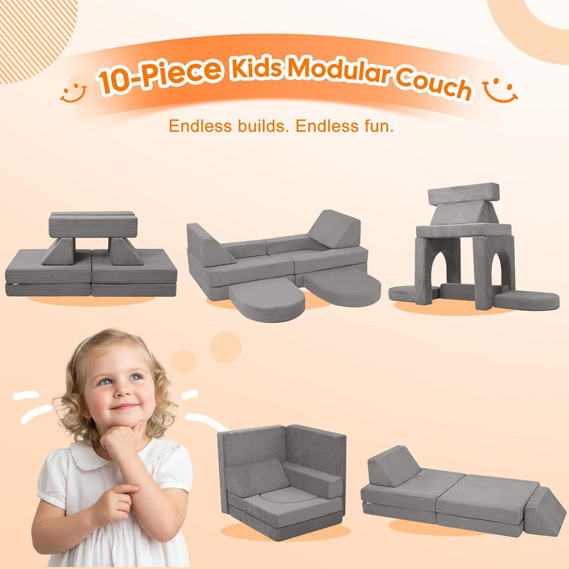 10-Piece Kids Play Sofa Modular Glow Couch Dinosaur