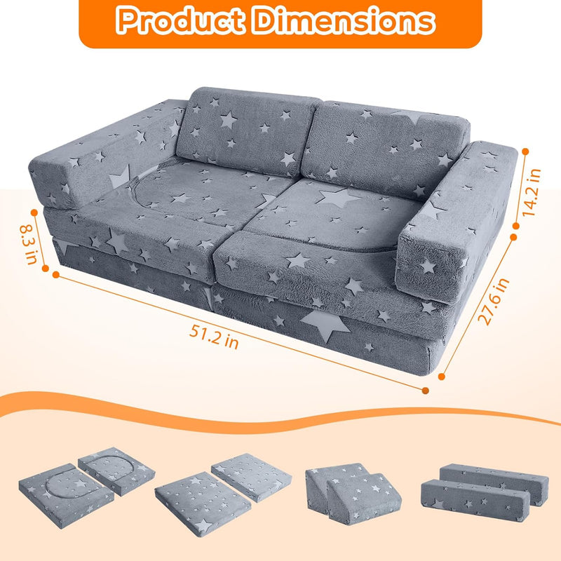 10-Piece Kids Play Sofa Modular Glow Couch Dinosaur