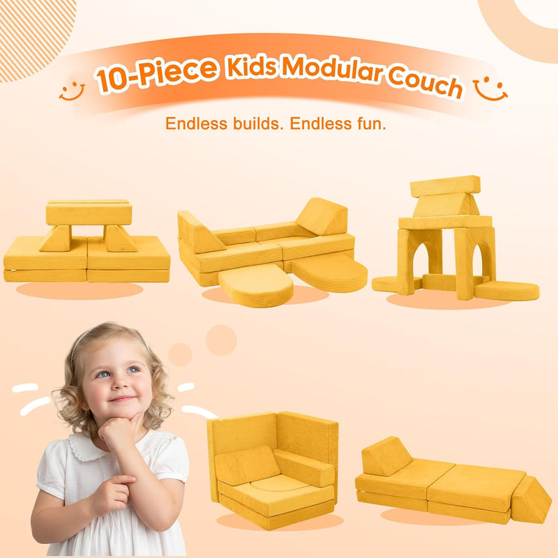 10-Piece Kids Play Sofa Modular Glow Couch Dinosaur