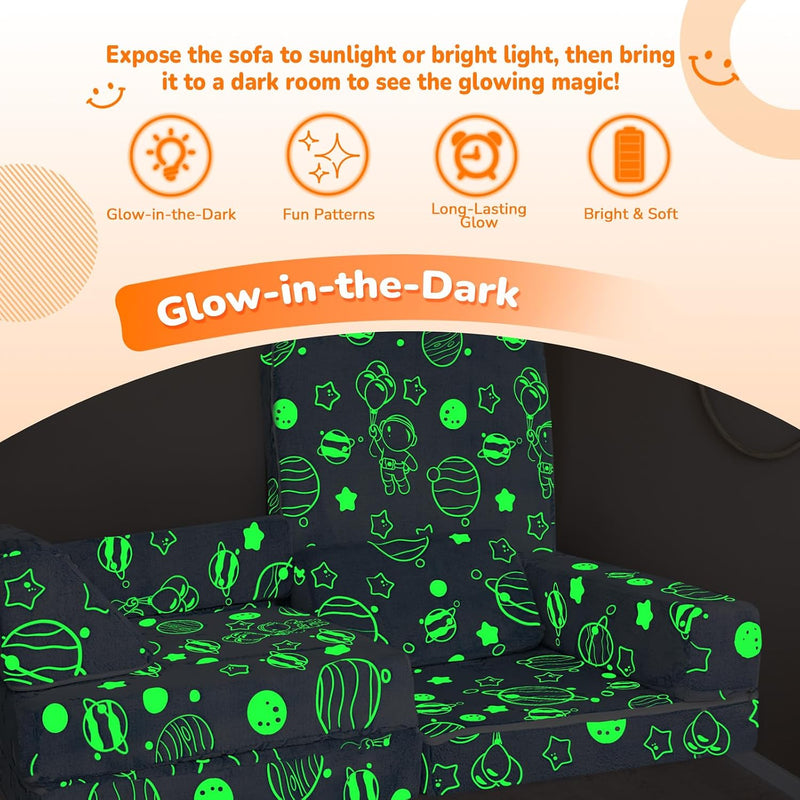 10-Piece Kids Play Sofa Modular Glow Couch Dinosaur