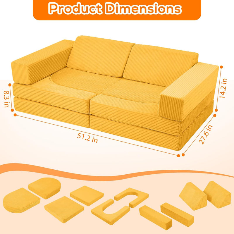10-Piece Kids Play Sofa Modular Glow Couch Dinosaur