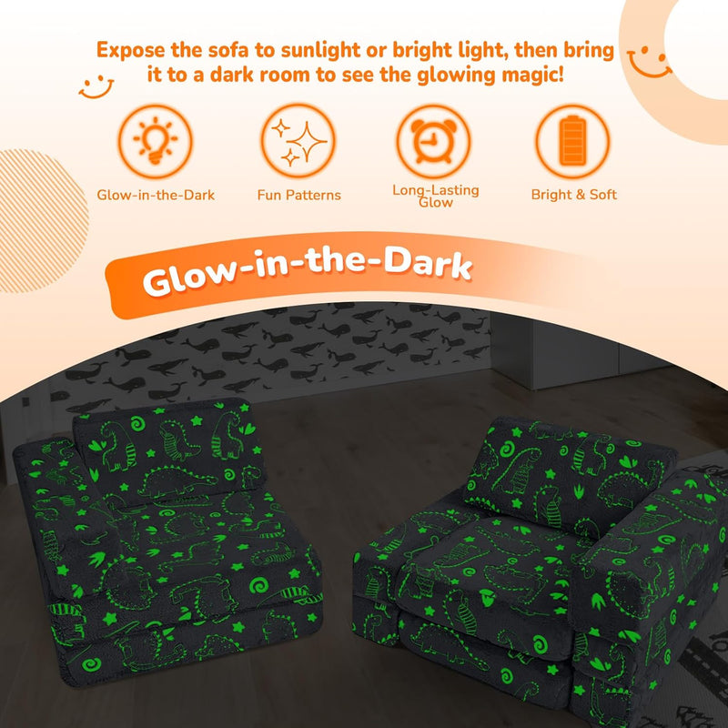 10-Piece Kids Play Sofa Modular Glow Couch Dinosaur