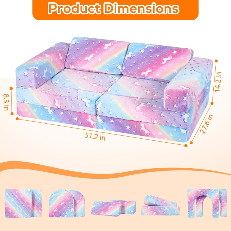 10-Piece Kids Play Sofa Modular Glow Couch Dinosaur
