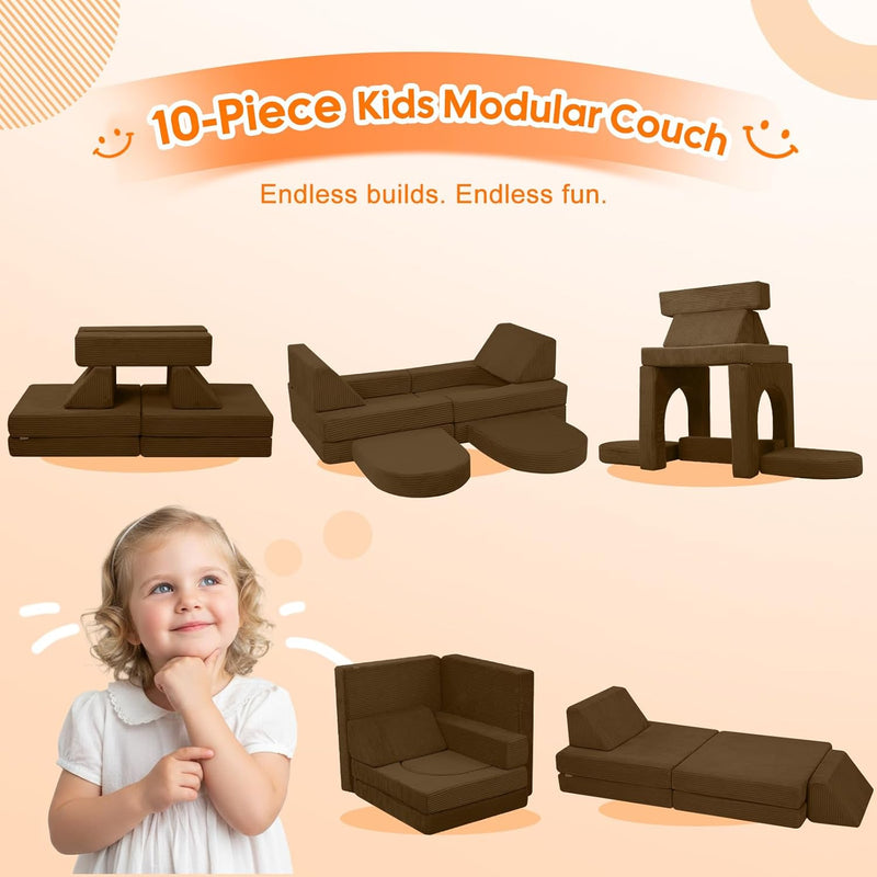 10-Piece Kids Play Sofa Modular Glow Couch Dinosaur