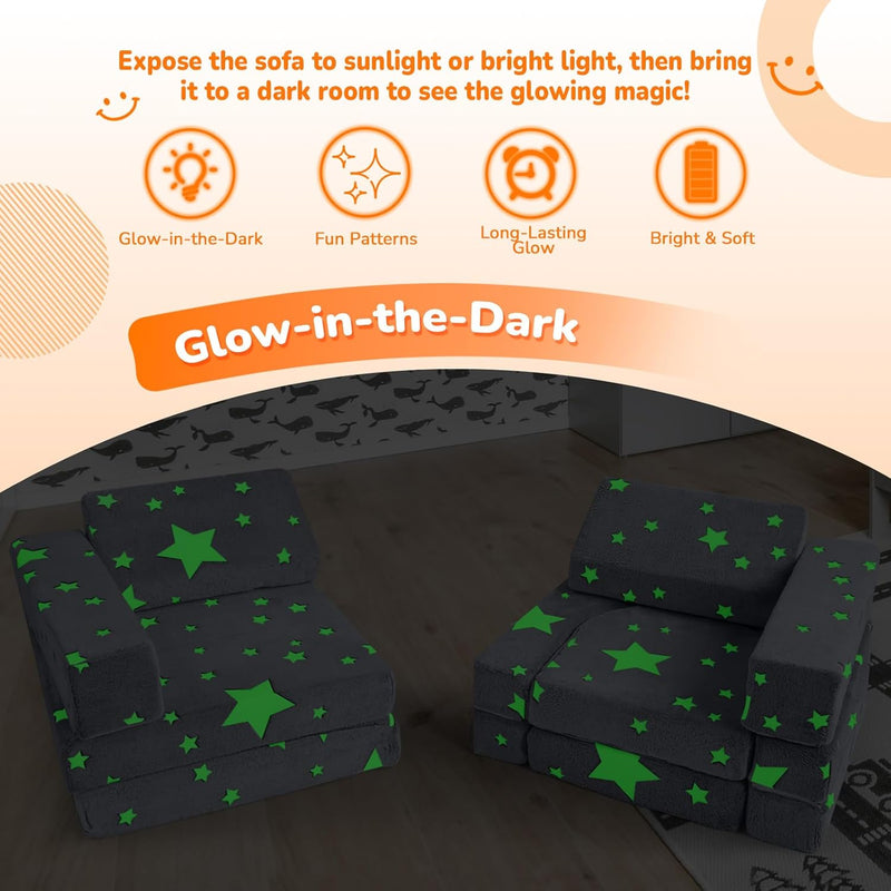 10-Piece Kids Play Sofa Modular Glow Couch Dinosaur