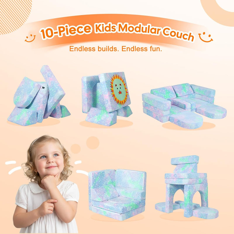 10-Piece Kids Play Sofa Modular Glow Couch Dinosaur
