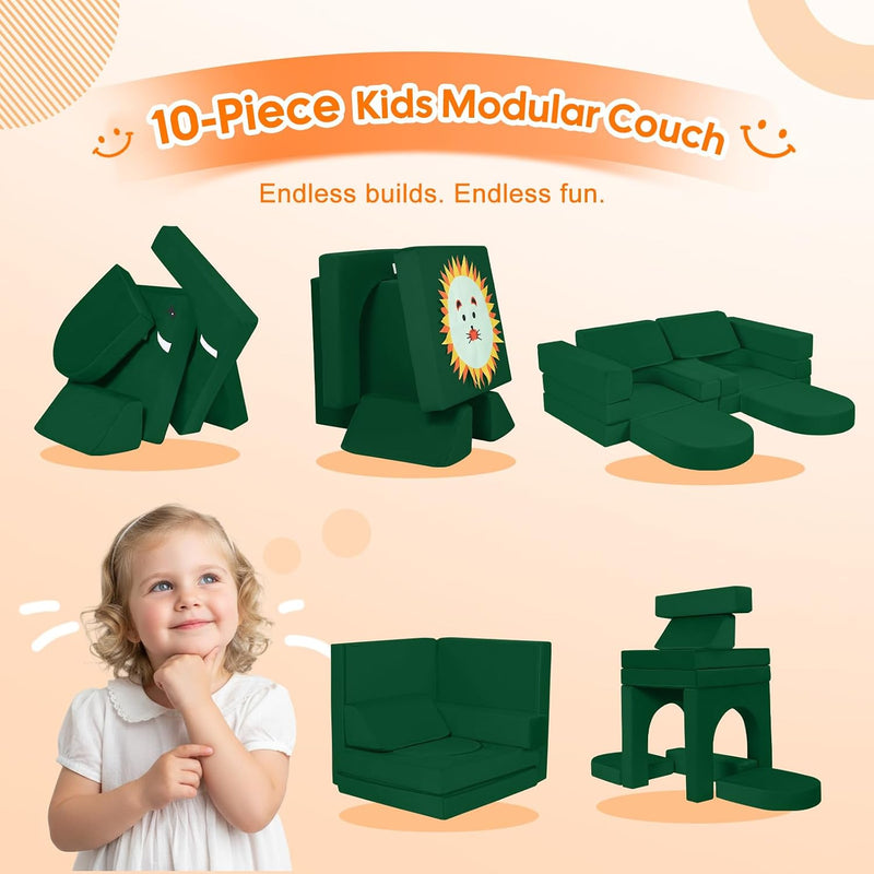 10-Piece Kids Play Sofa Modular Glow Couch Dinosaur