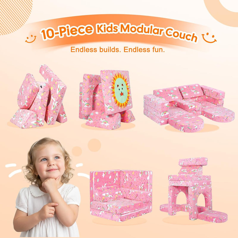 10-Piece Kids Play Sofa Modular Glow Couch Dinosaur
