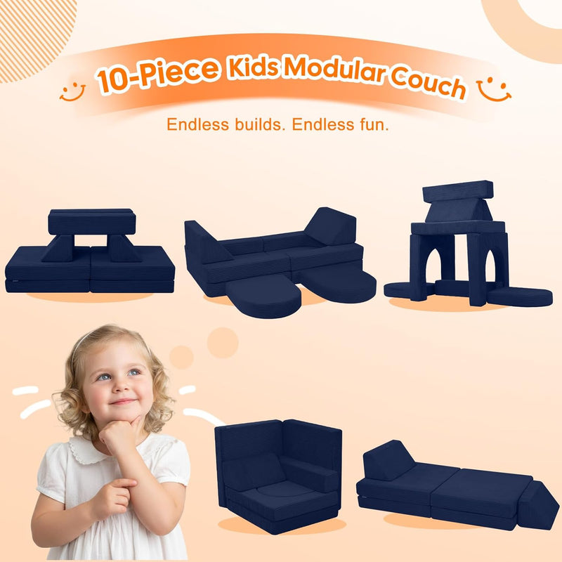10-Piece Kids Play Sofa Modular Glow Couch Dinosaur