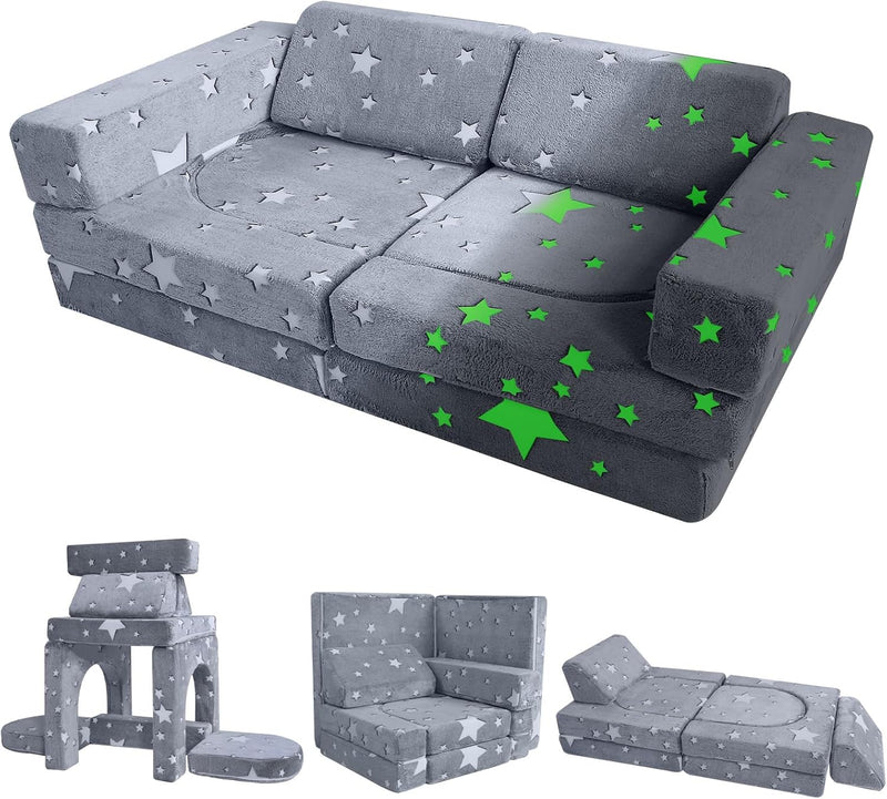 10-Piece Kids Play Sofa Modular Glow Couch Dinosaur