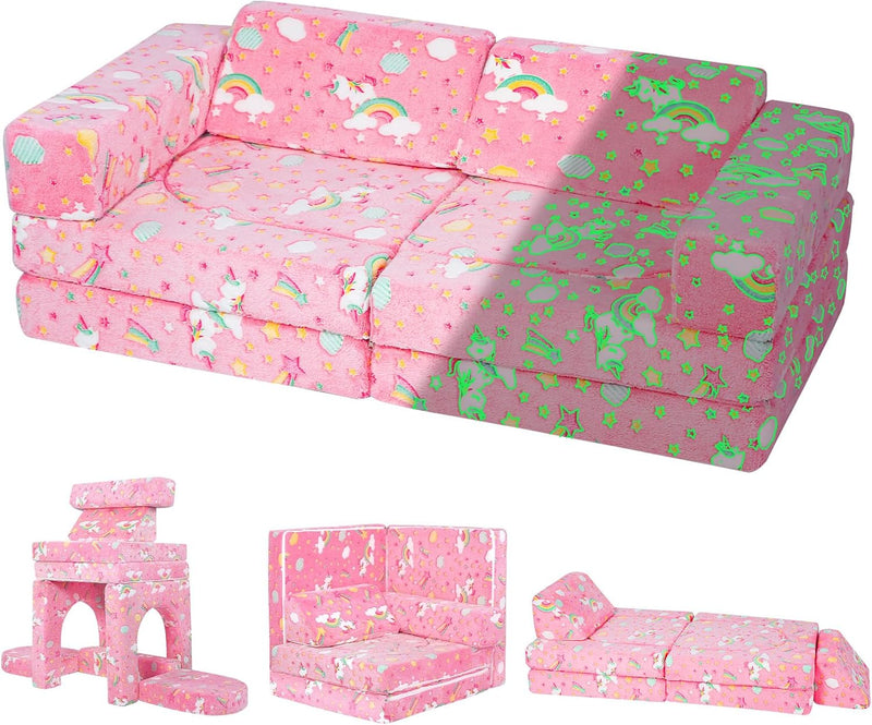 10-Piece Kids Play Sofa Modular Glow Couch Dinosaur