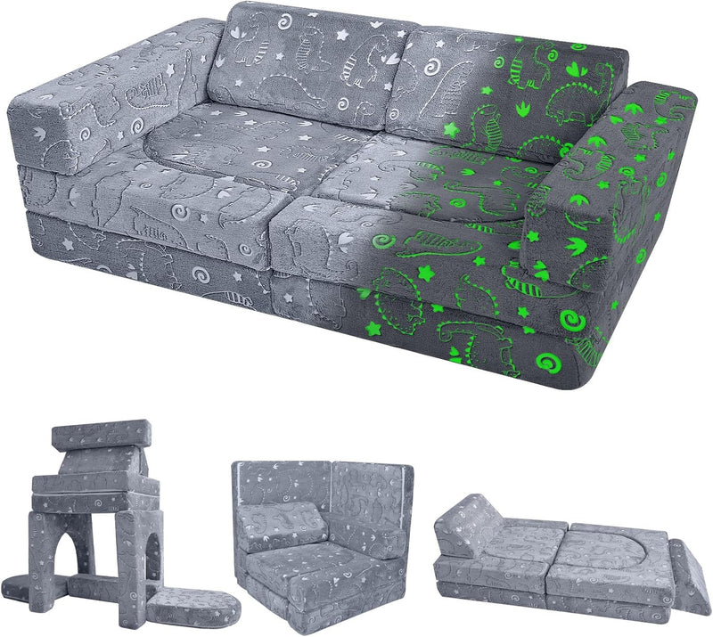 10-Piece Kids Play Sofa Modular Glow Couch Dinosaur
