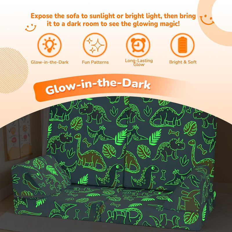10-Piece Kids Play Sofa Modular Glow Couch Dinosaur