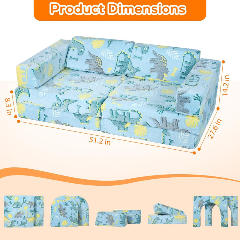 10-Piece Kids Play Sofa Modular Glow Couch Dinosaur