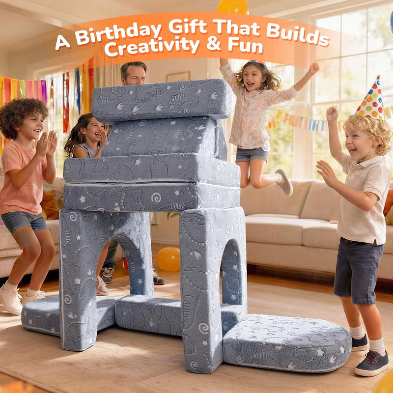 10-Piece Kids Play Sofa Modular Glow Couch Dinosaur