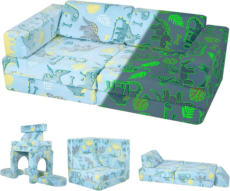 10-Piece Kids Play Sofa Modular Glow Couch Dinosaur
