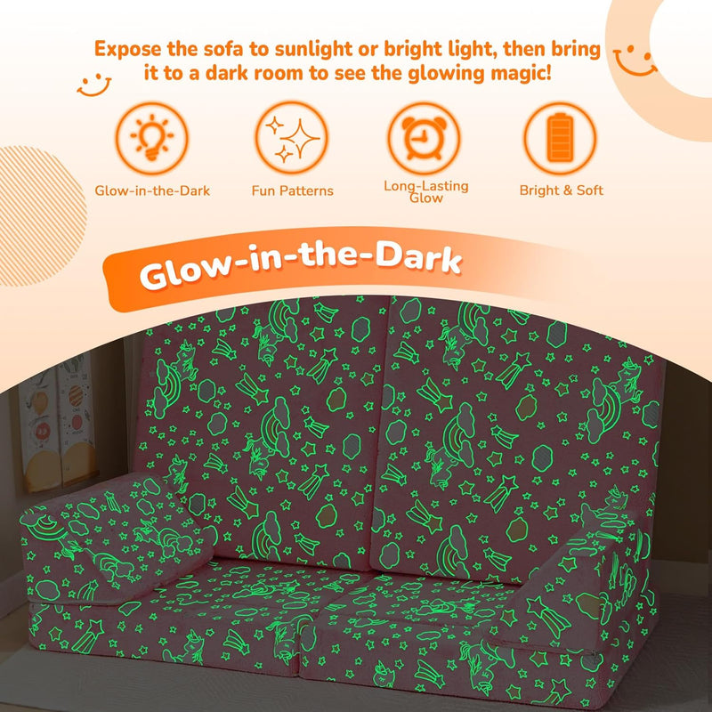 10-Piece Kids Play Sofa Modular Glow Couch Dinosaur