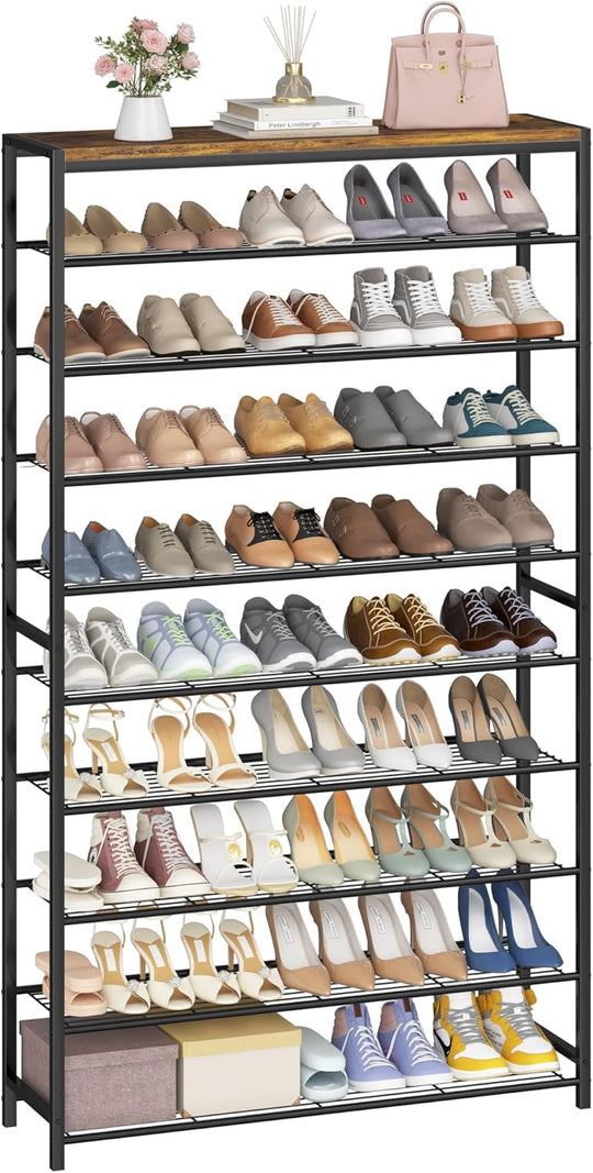 10-Tier Industrial Shoe Rack Organiser for 36-40 Pairs