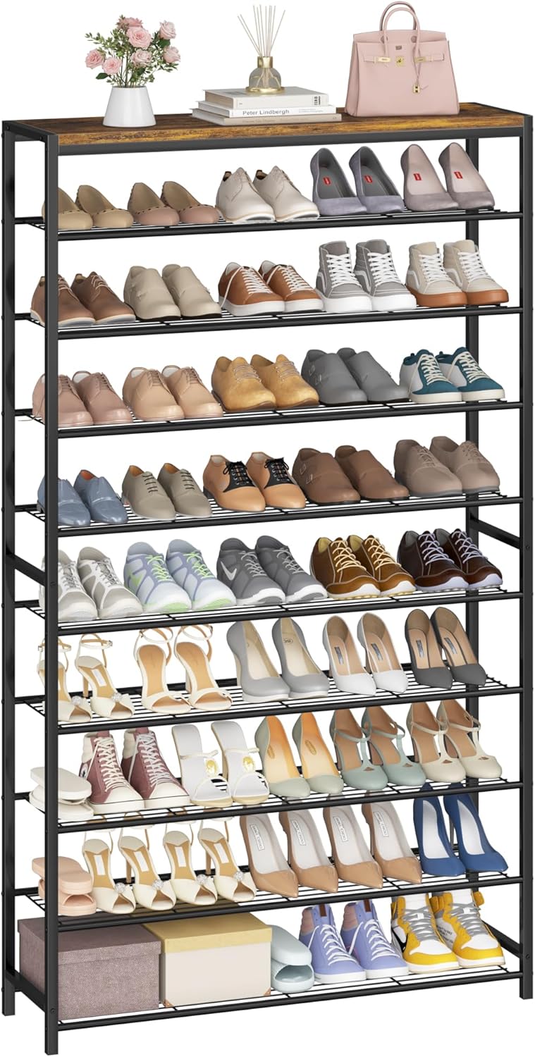 10-Tier Industrial Shoe Rack Organiser for 36-40 Pairs