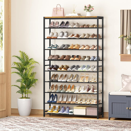 10-Tier Industrial Shoe Rack Organiser for 36-40 Pairs
