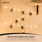 100 LED Battery Fairy Lights W Photo Pegs