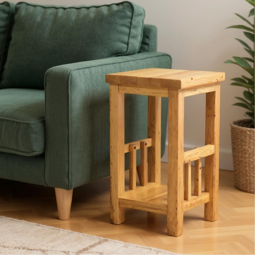 100% Oak End Table Slim Side for Drinks