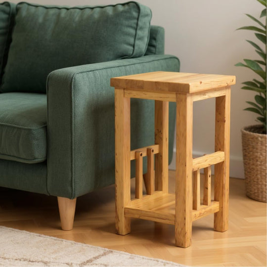 100% Oak End Table Slim Side for Drinks