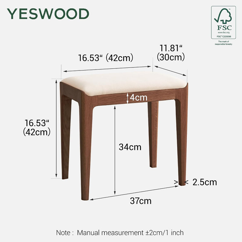 100% Oak Solid Wood Dressing Stool Vanity Dining