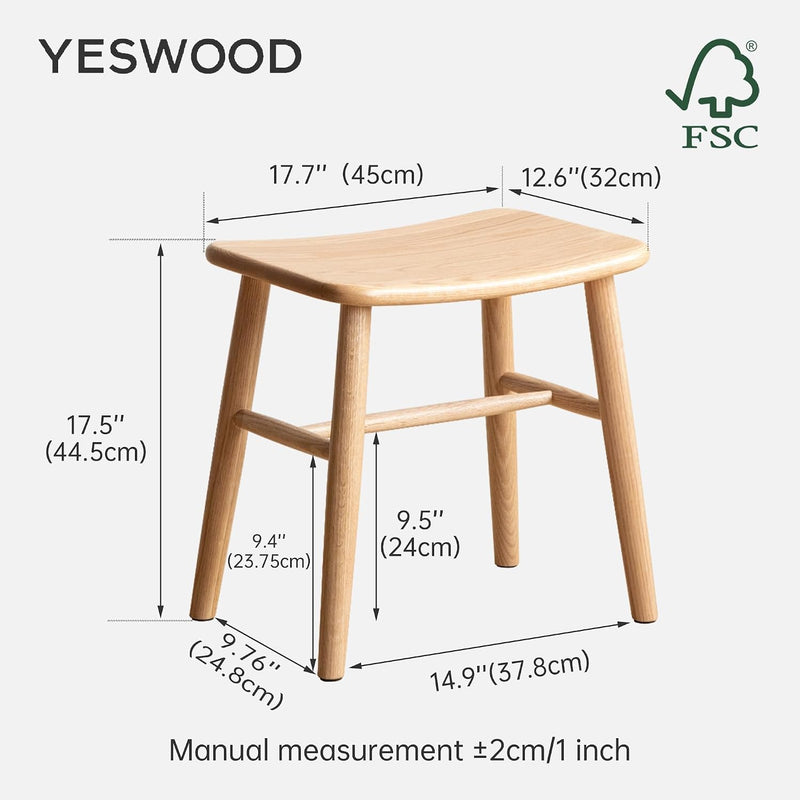 100% Oak Solid Wood Dressing Stool with Curved