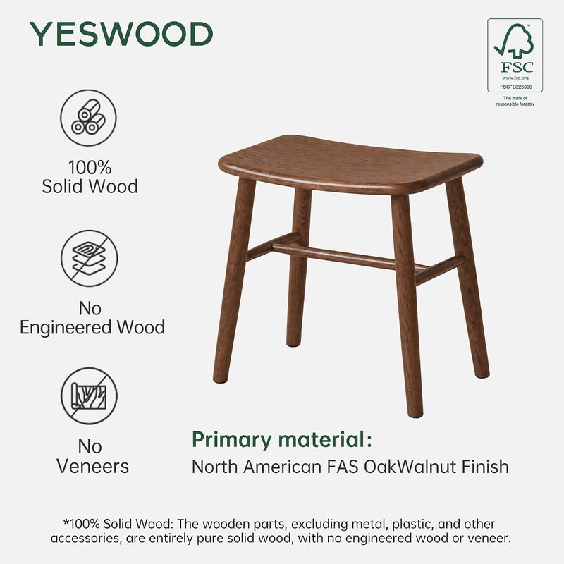 100% Oak Solid Wood Dressing Stool with Curved