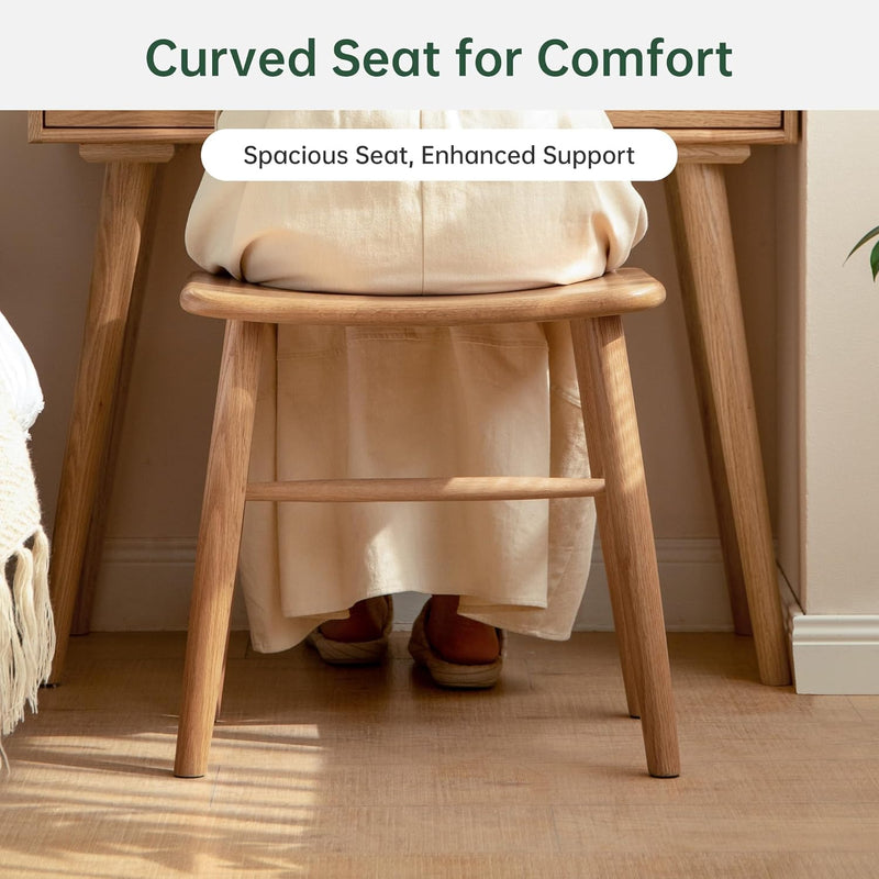 100% Oak Solid Wood Dressing Stool with Curved