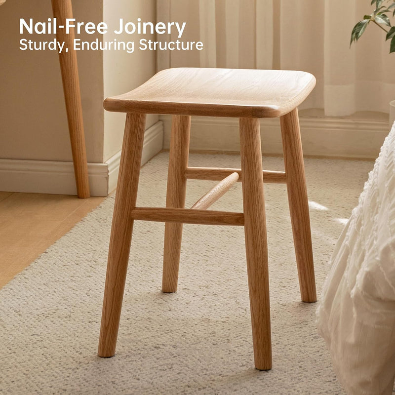 100% Oak Solid Wood Dressing Stool with Curved