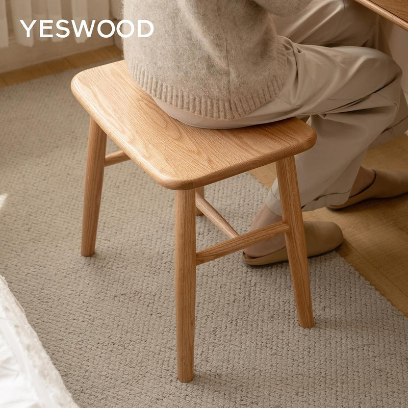 100% Oak Solid Wood Dressing Stool with Curved