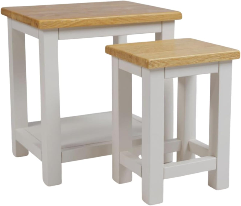 100% Oak Top Side Table Painted End Nightstand (Set of 2)